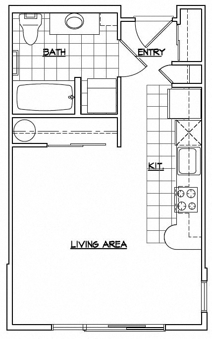 Floor plan for studio, 1 bath, 412 sqft